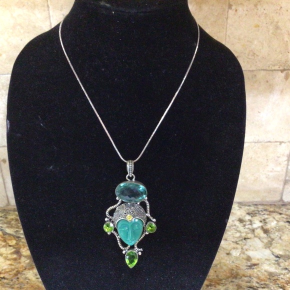 Very unique sterling silver 925 pendant with Peridot and light blue stones - Picture 4 of 6